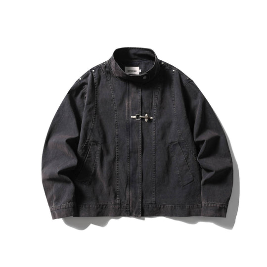 Herren Kurzer Vintage‑Denim Field‑Blouson mit Stehkragen, Knebelverschluss und Utility‑Taschen Nord Taschen