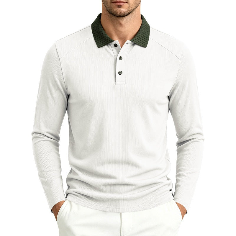 Herren Langarm-Polo aus feinem Rippstrick mit Kontrastkragen und Knopfleiste Nord Taschen