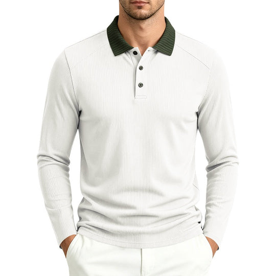Herren Langarm-Polo aus feinem Rippstrick mit Kontrastkragen und Knopfleiste Nord Taschen