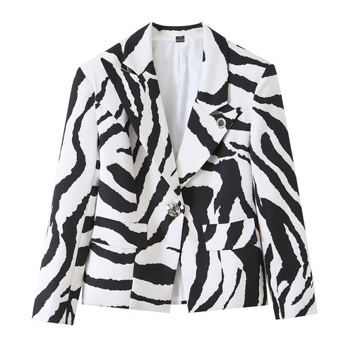 Damen Statement-Zebra-Blazer mit Reverskragen und taillierter Silhouette Nord Taschen