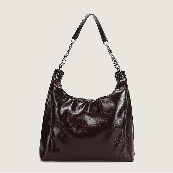 Damen Hobo-Tasche aus glänzendem Kunstleder mit luxuriösen Kettenakzenten Nord Taschen