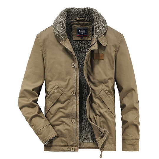 Herren Canvas-Workerjacke mit Sherpa-Futter, Stehkragen und Diagonal-Taschen Nord Taschen