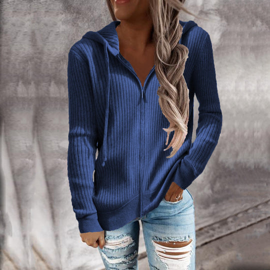Damen Kapuzenjacke im modernen Rippenstrickdesign mit Taschen