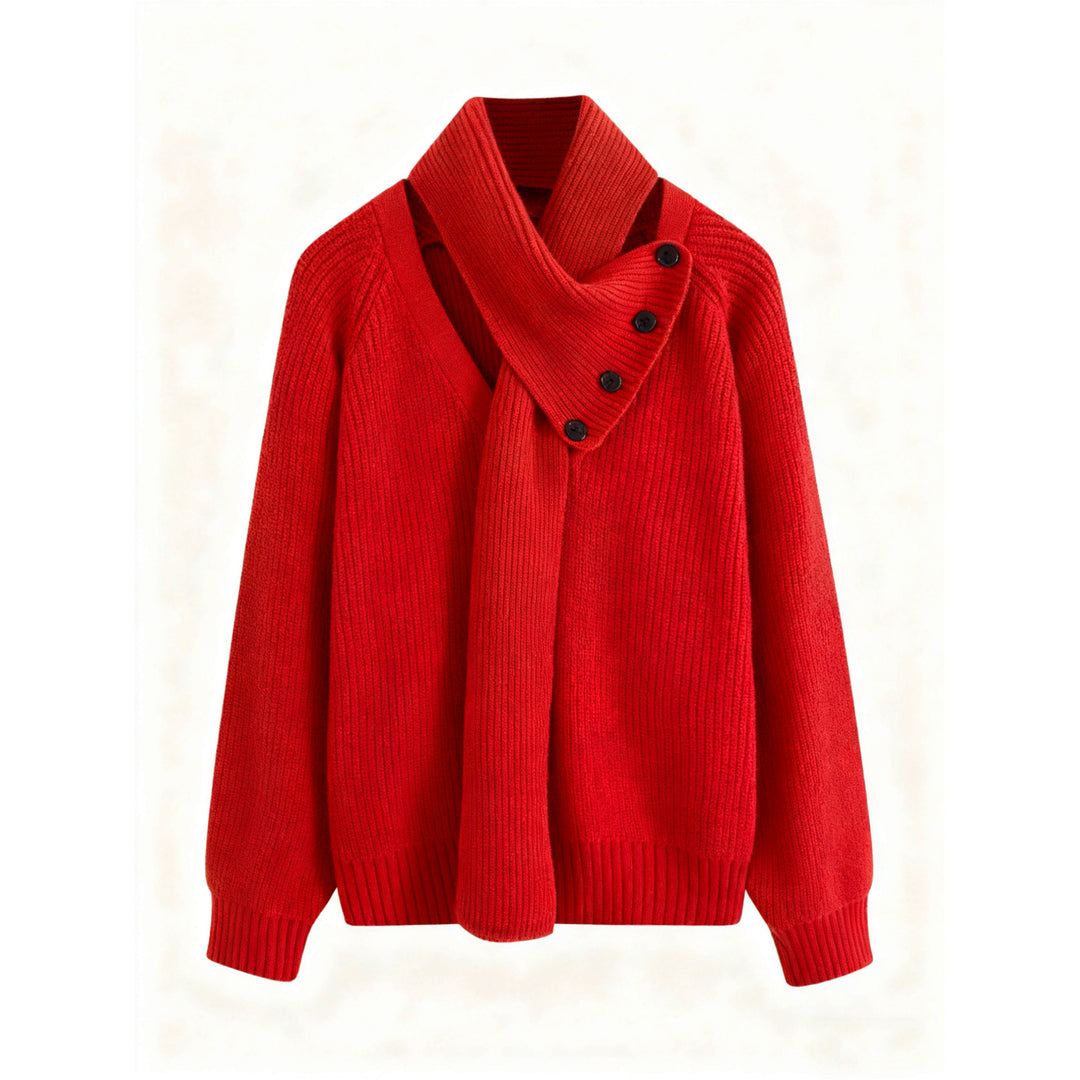 Damen Grobstrickpullover mit asymmetrischem Kragen Nord Taschen