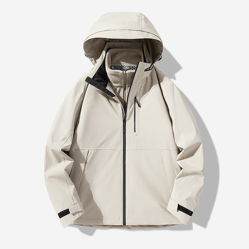 Herren Wasserdichte technische Softshell-Hybridjacke mit integriertem Fleecefutter und verstellbarer Kapuze Nord Taschen