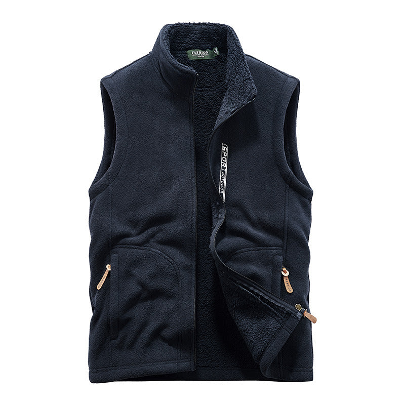 Herren Teddyfleece-Weste mit Sherpa-Innenfutter, Stehkragen und Reißverschlusstaschen Nord Taschen