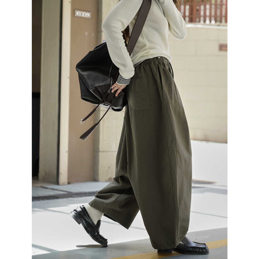 Damen Weite High‑Waist Cargo-Harem-Hose mit elastischem Bund und großen aufgesetzten Taschen Nord Taschen