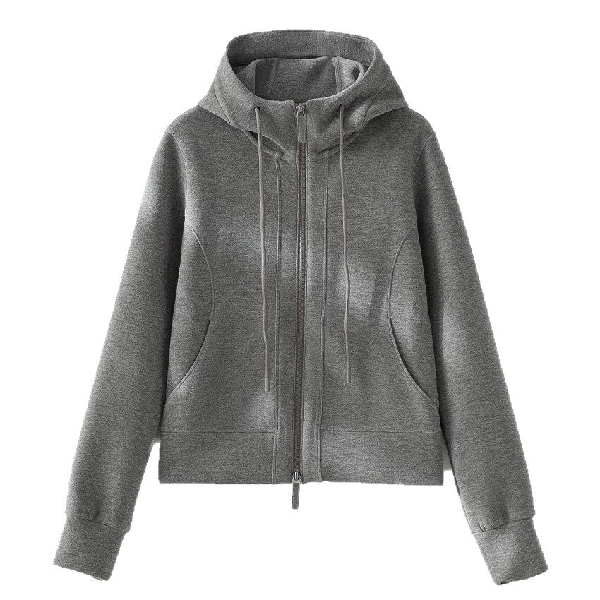 Damen Kurze Kapuzen-Sweatjacke mit Zwei-Wege-Reißverschluss und Kängurutaschen Nord Taschen