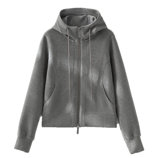Damen Kurze Kapuzenjacke aus Sweat mit durchgehendem Zweiwege-Reißverschluss und taillierter Passform Nord Taschen