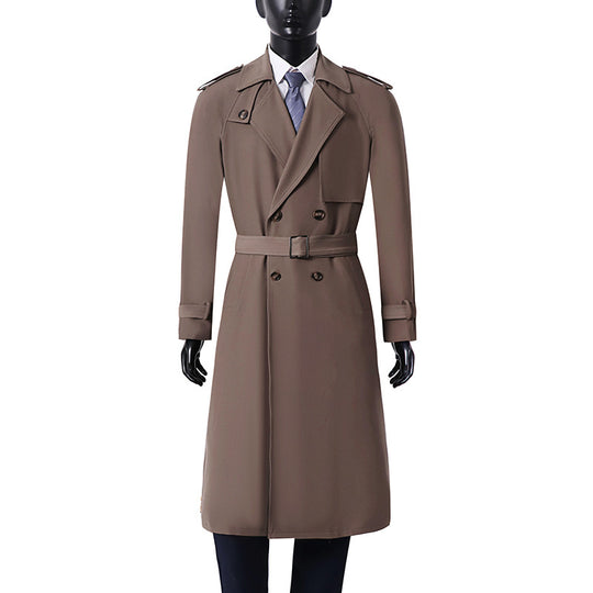 Herren Klassischer Doppelreihiger Trenchcoat aus leichtem Wollmix mit Schalkragen und Epauletten Nord Taschen