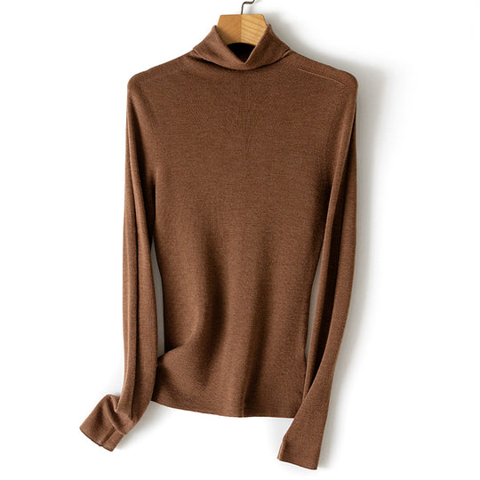 Damen Feiner Rollkragen-Feinstrickpullover mit schmaler Silhouette und elastischem Saum Nord Taschen