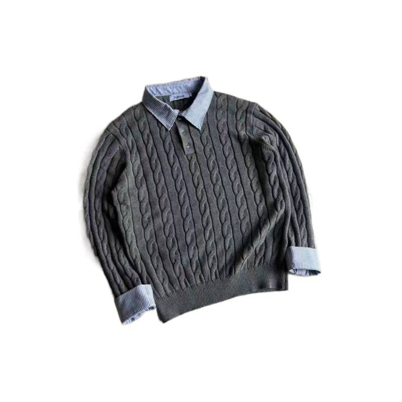 Damen gestrickter Polo-Pullover mit Zopfmuster und eingesetztem Hemdkragen Nord Taschen