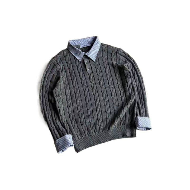 Damen gestrickter Polo-Pullover mit Zopfmuster und eingesetztem Hemdkragen Nord Taschen