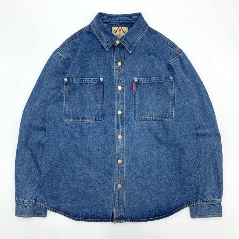Herren Relaxed Denim-Hemdjacke mit aufgesetzten Brusttaschen und gerundetem Saum Nord Taschen