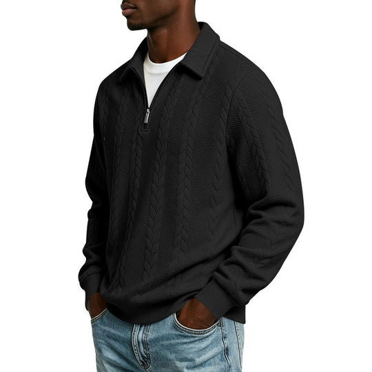 Herren Baumwollmix-Polopullover mit kurzem Frontzip und Zopfmuster Nord Taschen
