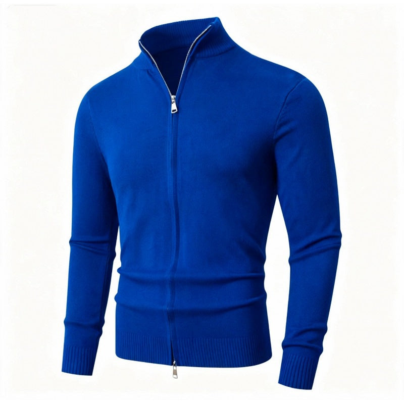 Herren Slim-Fit Feinstrick-Cardigan mit Zweifach-Reißverschluss und Stehkragen Nord Taschen
