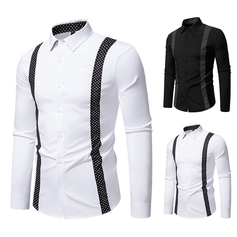 Herren Figurbetontes Hemd mit kontrastierenden Polka‑Dot Seiteneinsätzen und Kentkragen Nord Taschen