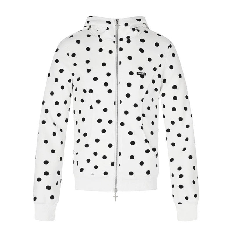 Damen Figurnahe Kapuzen‑Sweatjacke mit Punktmuster, Metall-Frontreißverschluss und Kängurutaschen Nord Taschen