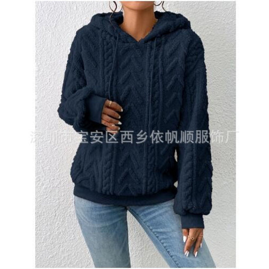 Damen Flauschiger Kapuzenpullover im Zopfmuster mit Oversize-Schnitt Nord Taschen