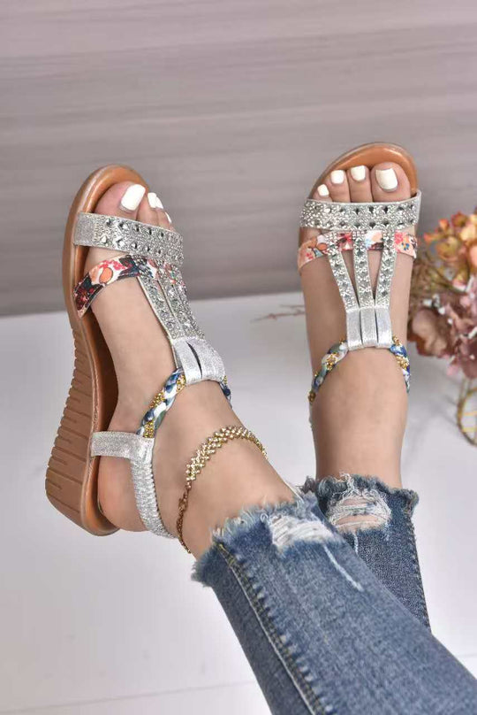 Damen Elegante Sandalen mit modischen Glitzer- und Blumenapplikationen