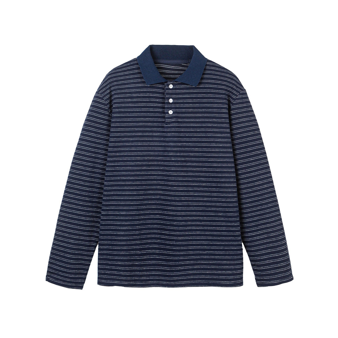 Herren Langarm-Poloshirt im Streifen-Jersey mit Henley-Knopfleiste Nord Taschen
