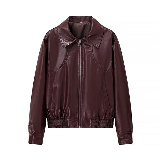 Damen Glänzende Kunstleder-Blousonjacke mit Reißverschluss und elastischem Saum Nord Taschen