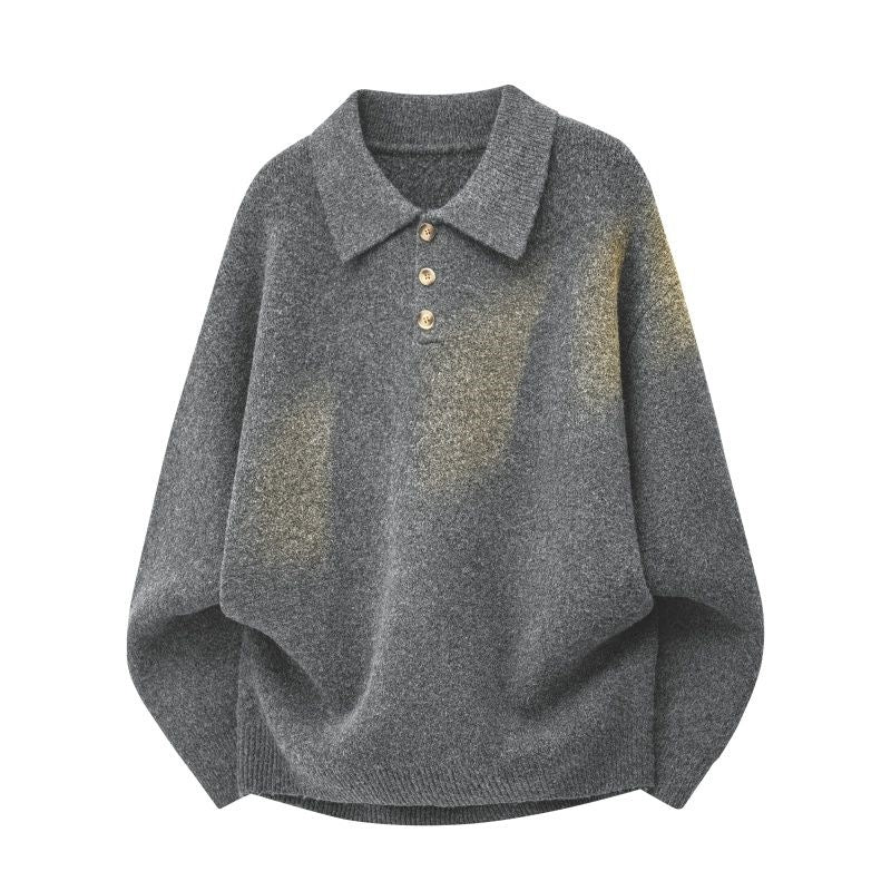 Damen Oversize Polokragen-Strickpullover mit Knopfleiste und geripptem Saum Nord Taschen