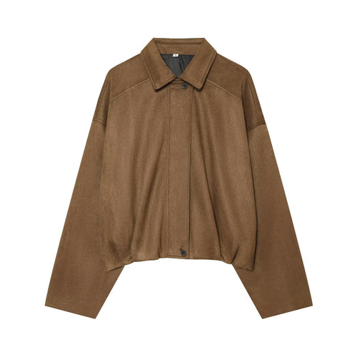 Damen Kurze Cape-Jacke im Oversized Wildlederoptik mit verdeckter Knopfleiste Nord Taschen