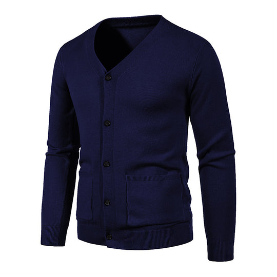 Herren Feinstrick-Cardigan mit V-Ausschnitt, Knopfleiste und aufgesetzten Taschen Nord Taschen