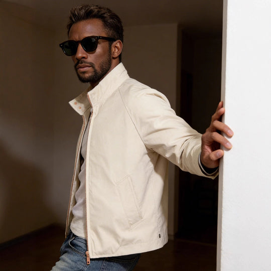 Herren Kurzjacke im Blousonstil mit Cordkragen und Metallreißverschluss Nord Taschen