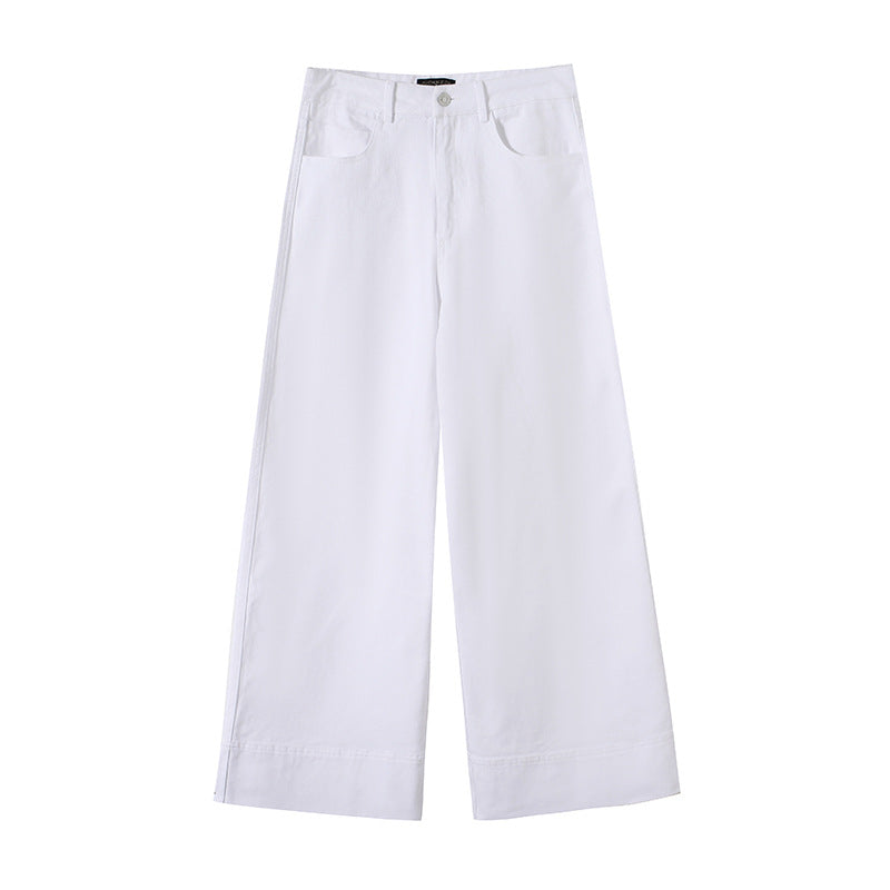Damen Weite hochtaillierte Palazzo-Hose aus Baumwollmix mit Umschlagsaum Nord Taschen