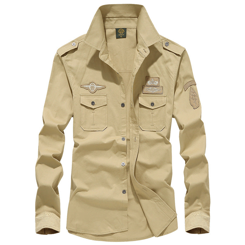 Herren  militärisch inspiriertes Utility-Hemd aus Baumwollmix mit Epauletten, Brusttaschen und Emblem-Patches Nord Taschen