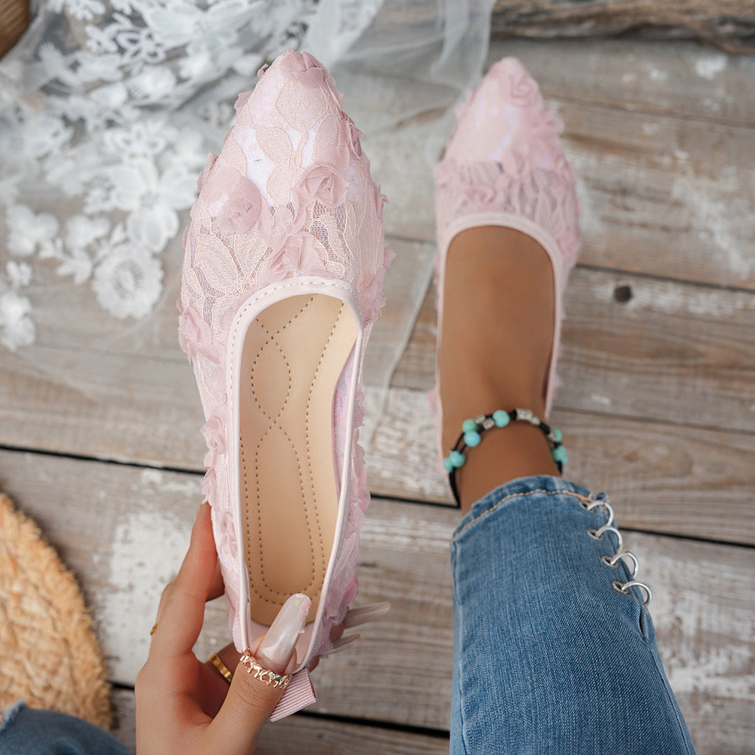 Damen elegante spitze Ballerinas mit floralen Stickereien und komfortablem Innenfutter Nord Taschen