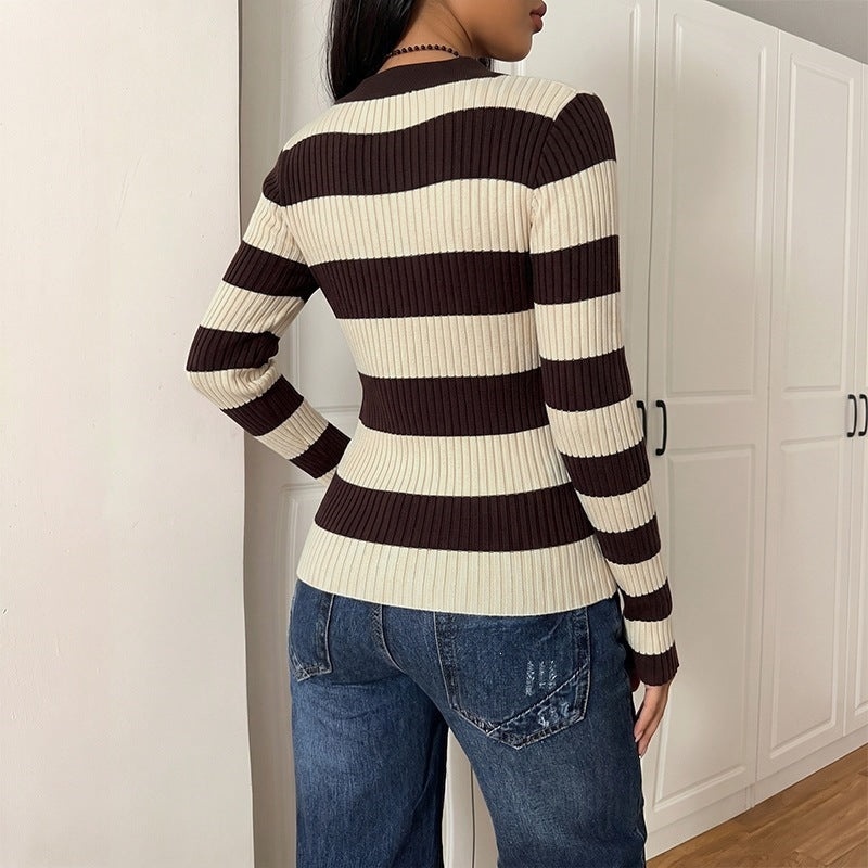 Damen Langarm Strickoberteil mit Polo-Kragen Nord Taschen