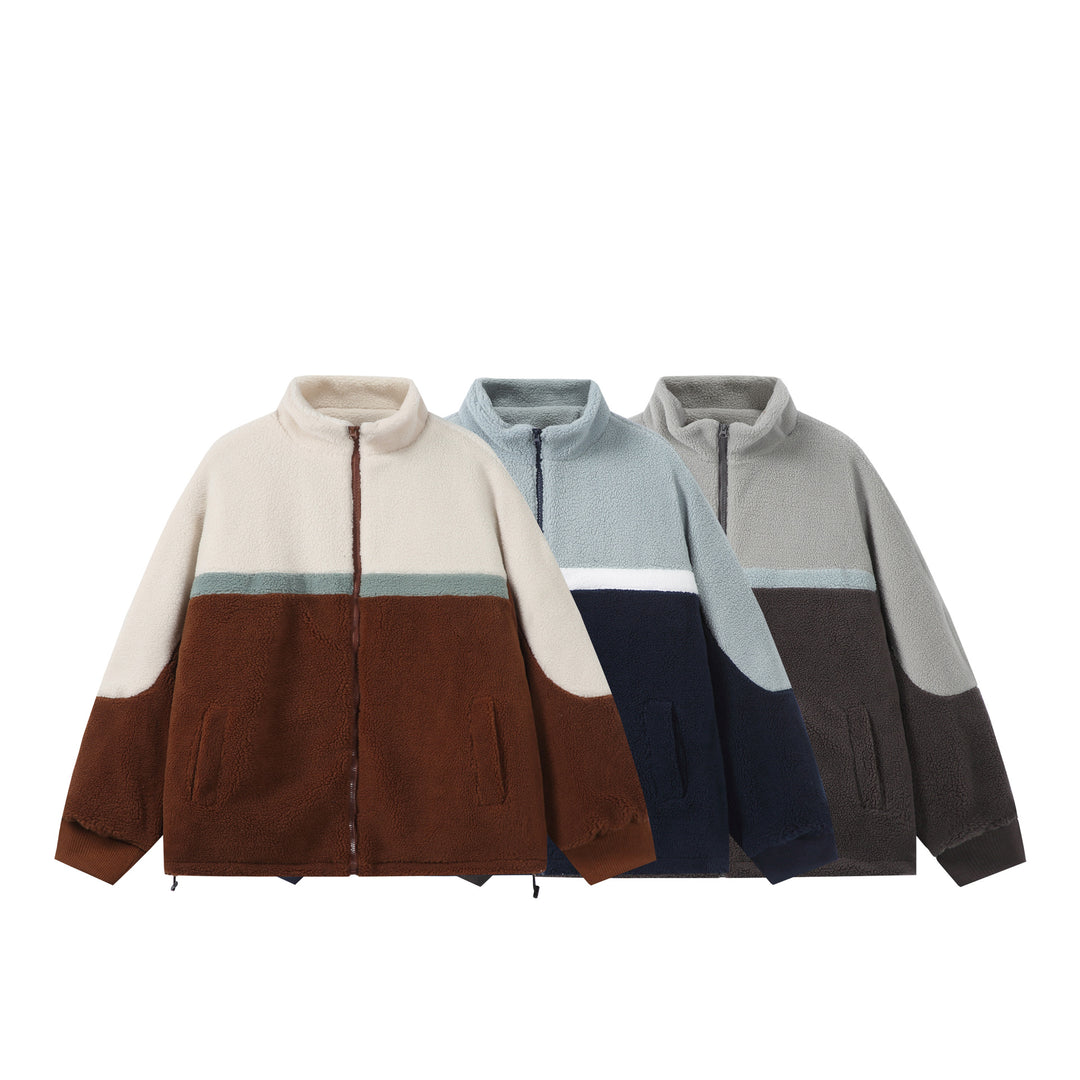 Unisex Oversize Sherpa-Fleecejacke mit Stehkragen und Frontzip Nord Taschen