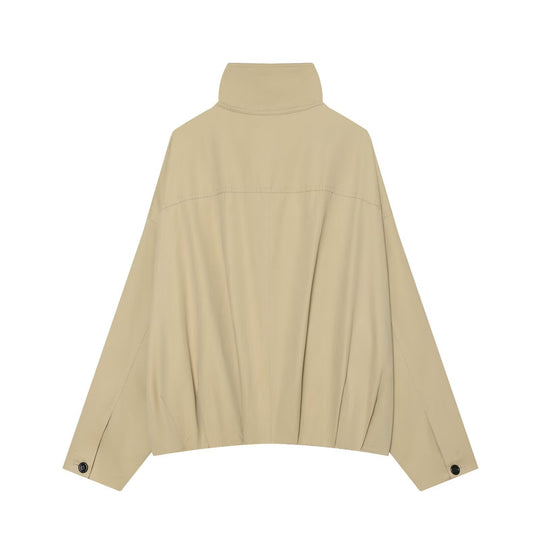 Damen Cropped Capejacke mit hohem Stehkragen, überschnittener Ärmel und Knopfleiste Nord Taschen