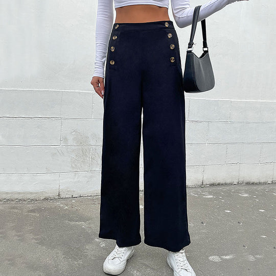 Damen Hochtaillierte Wide‑Leg‑Hose mit maritim inspirierter Zierknopfleiste Nord Taschen