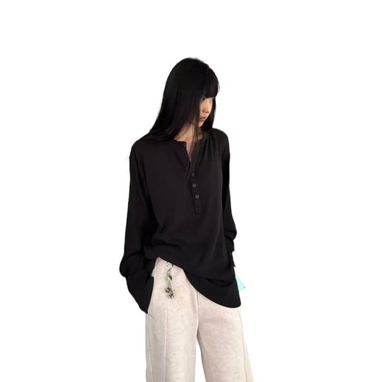 Herren Leichtes Henley-Longsleeve aus Feinrippen‑Jersey mit Knopfleiste und Regular‑Fit Nord Taschen