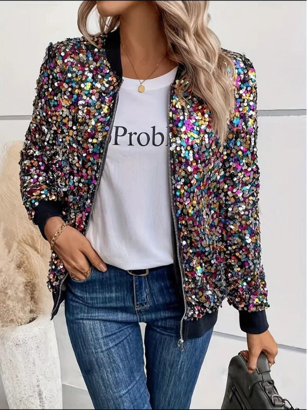 Damen Funktionsjacke mit glitzerndem Paillettendesign und bequemen Bündchen