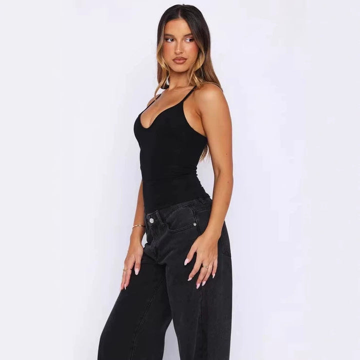 Damen Figurnahes Tanktop mit tiefem V-Ausschnitt und breiten Trägern