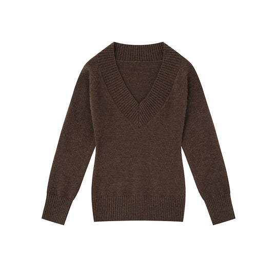 Damen Feinstrickpullover mit tiefem V-Ausschnitt, breitem Ripprand und legerer Passform Nord Taschen