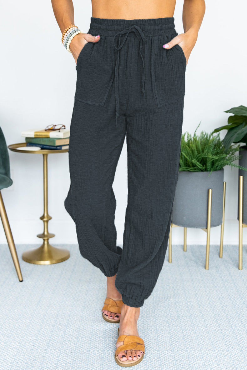 Damen Leichte Leinen-Joggerhose mit Tunnelzug, aufgesetzten Taschen und elastischen Bündchen Nord Taschen