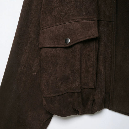 Damen Kurze Wildlederoptik-Fieldjacke Nord Taschen