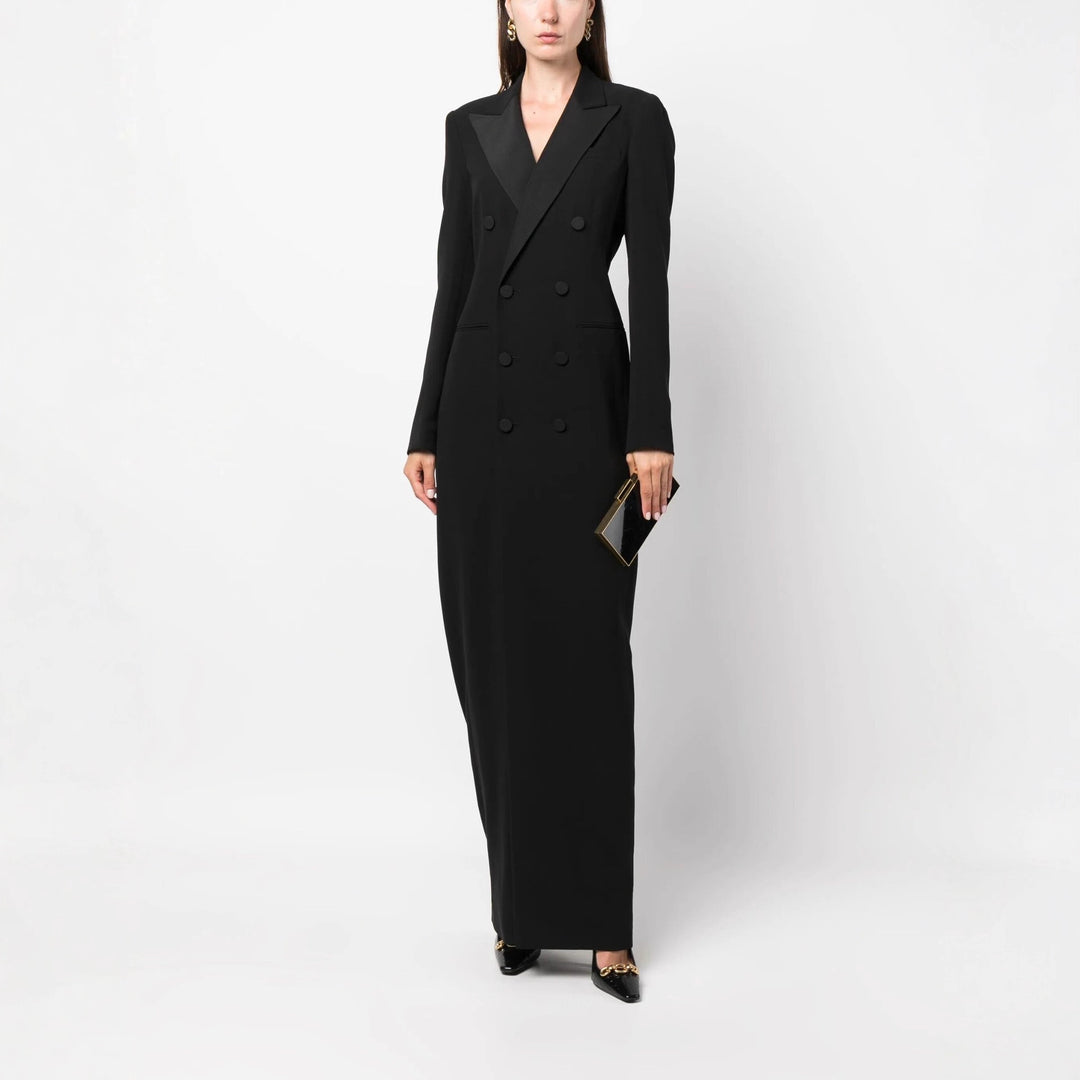 Damen Doppelreihiges Blazerkleid mit Satinrevers Nord Taschen