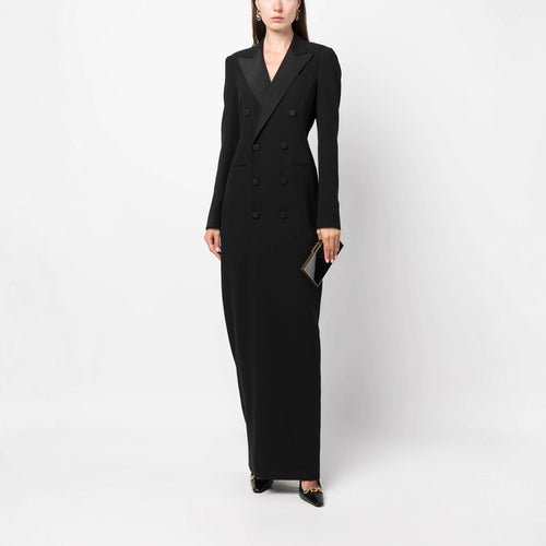 Damen Doppelreihiges Blazerkleid mit Satinrevers Nord Taschen