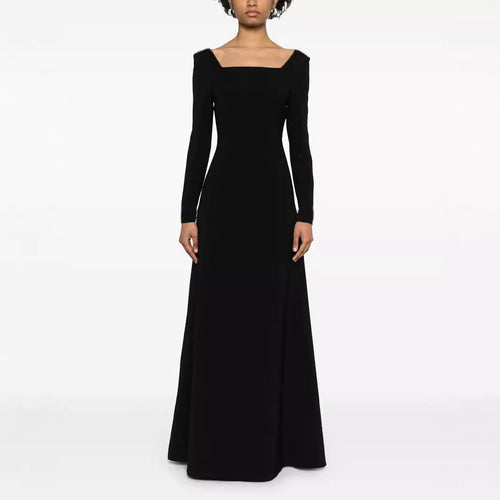 Damen Maxilanges Abendkleid im minimalistischen A-Linien-Schnitt mit quadratischem Ausschnitt und langen Ärmeln Nord Taschen
