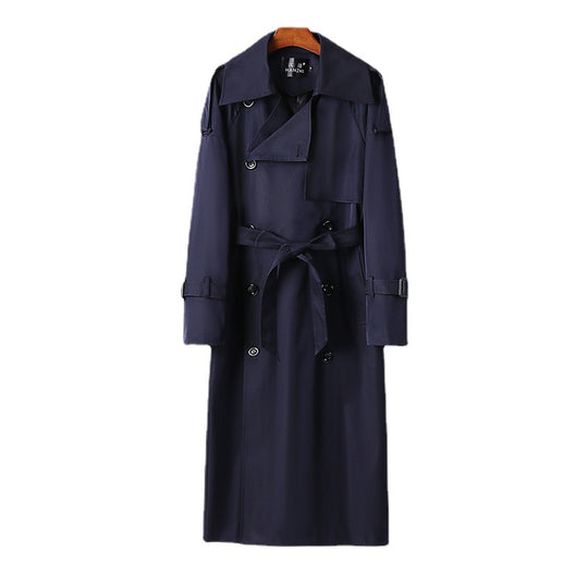Herren Langer Doppelreihiger Trenchcoat mit Taillengürtel, Epauletten und klassischem Schalkragen Nord Taschen