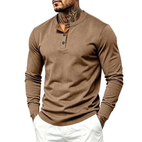 Herren Langärmeliges Rippstrick-Henley-Shirt mit Knopfleiste und Rundhalskragen Nord Taschen