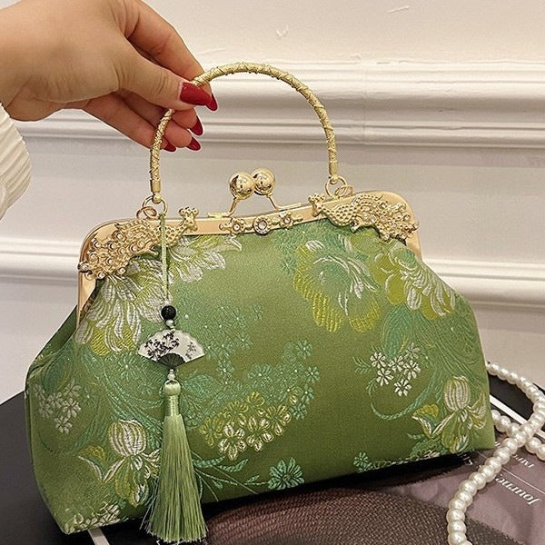Damen elegante Umhängetasche mit floralem Design und goldenen Akzenten Nord Taschen