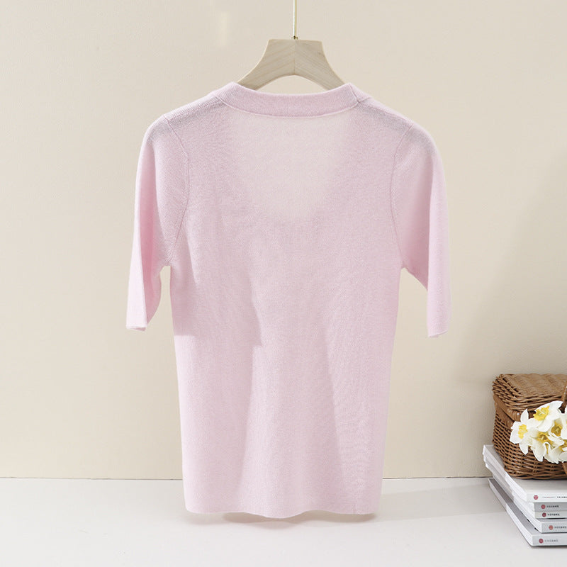Damen Feines Feinstrick-Shirt mit tiefem Rundhals und dreiviertel Ärmeln Nord Taschen